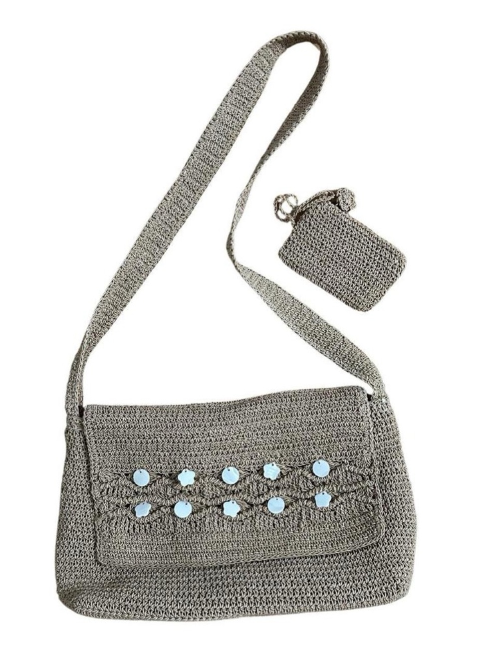 Bohemian coconut girl coastal crochet style matching purse and wallet set